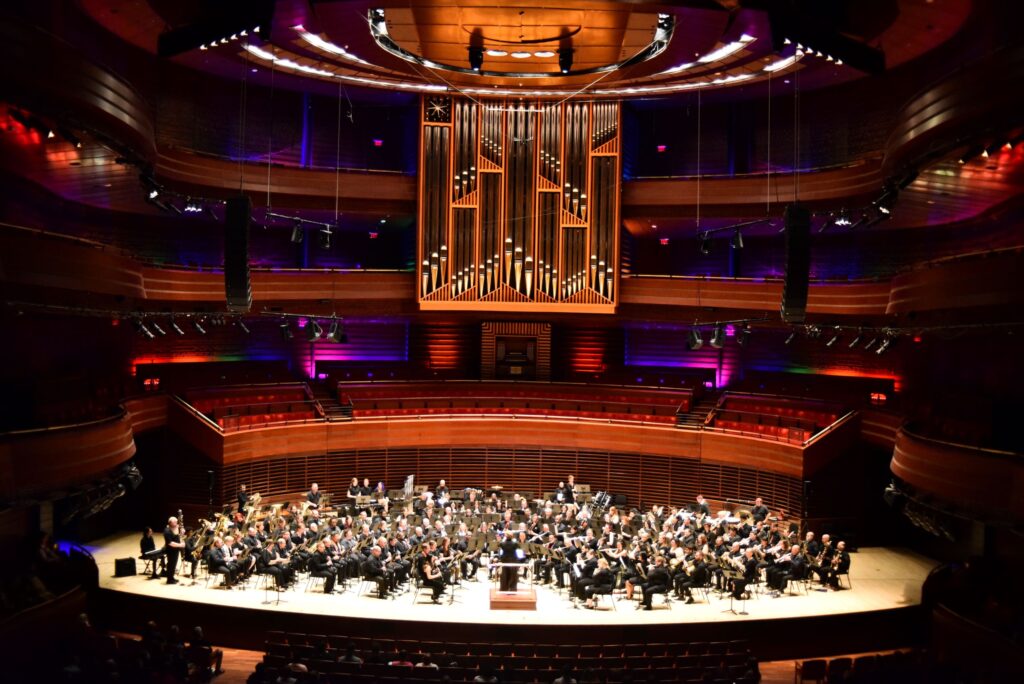 The "Schuylkill Band" onstage at Philadelphia's Kimmel Center during the concert of the 2026 Pride Bands Alliance conference.